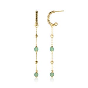 Creoler i forgyldt sølv med kugler og grøn aventurin