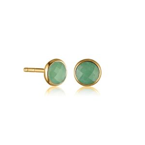 Ørestikker i forgyldt sølv med grøn aventurin
