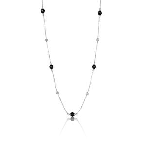 Halskæde i sølv med kugler og sort onyx