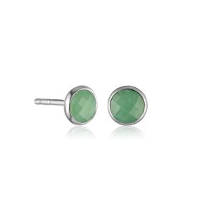 Ørestikker i sølv med grøn aventurin