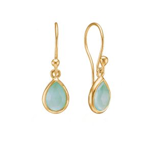 Øreringe i guldbelagt sølv med aqua calcedon